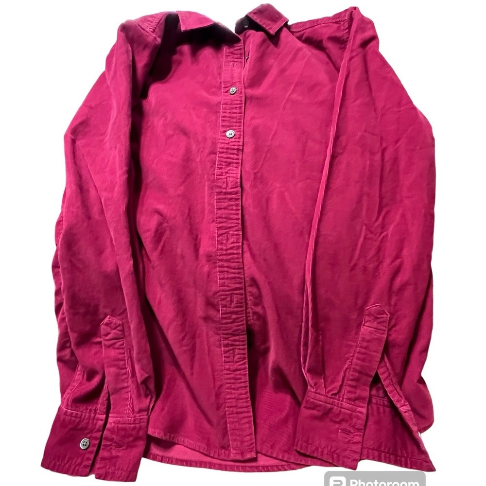 Lands' End Women's Corduroy Button Up Shirt Dark Pink Small Petite 6-8 34"